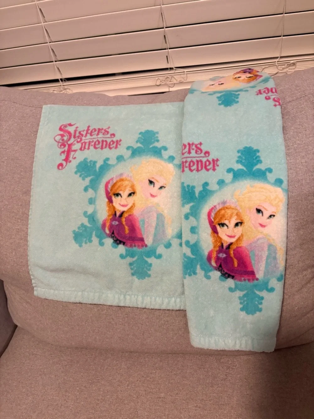Disney Frozen Aqua and Pink 'Sisters Forever' Anna & Elsa Hand Towels